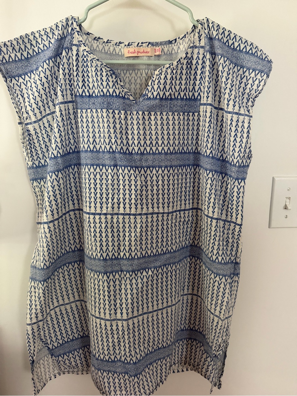 fresh produce Blue and White Patterned Sleeveless Blouse